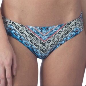 Lucky Brand Reversible Nomad Chevron to Solid Blue Cheeky Hipster Bikini Bottom